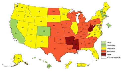 CDC obesity trends map 2014